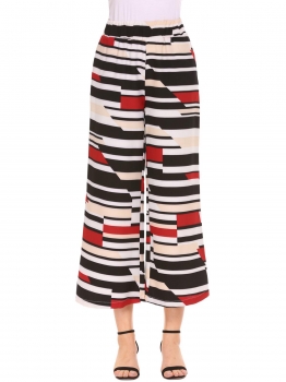 

Black red Women Casual Loose Wide Leg High Waist Calf Pants, Multicolor