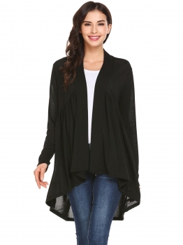 

Black Women Front Open Long Sleeve Asymmetrical Hem Solid Loose Cardigan, Multicolor