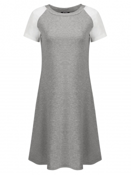 

Gray Women Casual O-Neck Short Sleeve Contrast Color Patchwork T-Shirt Dress, Multicolor