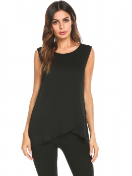 

Black Women Faux Wrap Asymmetric Hem Sleeveless T-Shirts Tank Tunic Tops, Multicolor