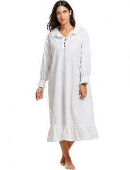 

Women Long Sleeve Nightwear Solid Turn Down Collar Sleepwear Mid Calf Nightgown, Multicolor