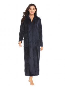

Dark blue Women Turtleneck Soft Warm Full Zip Robe, Multicolor