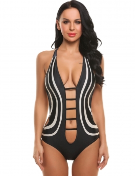 

Women Halter Padded Hollow Out Monokini One Piece Swimsuit Swimwear, Multicolor