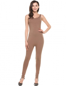 

Brown Sleeveless Active Solid Wear O Neck Bodysuit Skinny Sleepwear, Multicolor