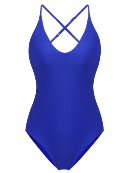 

Blue Women Sexy Bikini High Cut Adjustable Spaghetti Strap Swimming Stretchy Bodysuit, Multicolor