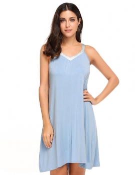 

Blue V-Neck Sleeveless Loose Nightgown Sleepwear, Multicolor