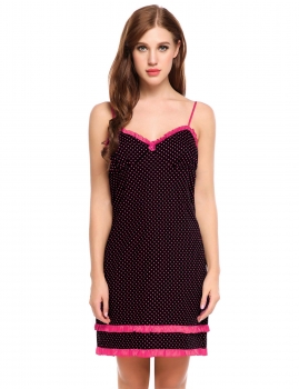 

Black 1 Womens Sleeveless Pajamas Dot V Neck Nightgown Sleepwear Ruffles Dress, Multicolor