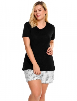 

Black V-Neck Short Sleeve Solid Plus Size T-Shirt, Multicolor