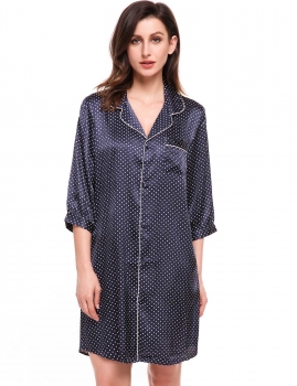 

Polka dot 3"4 Sleeve Dot Boyfriend Style Loose Sleepwear Robe, Multicolor