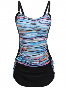 

Black Women Two Pieces Swimsuit Colorblock Top High Waist Bottom Tankini Set Swimwear, Multicolor