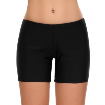

Black Mid Waist Solid Swim Boyshorts Bikini Bottom, Multicolor