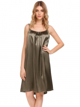 

Army green Sleeveless Solid Ruched Nightgown Sleepwear Slip Chemises Pajamas, Multicolor