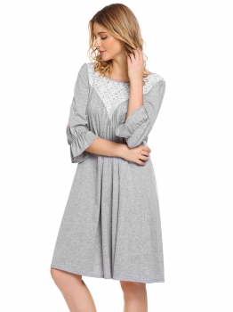 

Grey Puff Sleeve Lace Patchwork Shift Loose Pyjamas, Multicolor