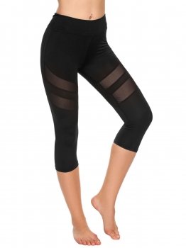 

Black High Waist Mesh Patchwork Stretchy Yoga Capri Leggings, Multicolor