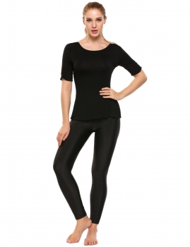 

Black Solid Ruched Half Sleeve Drawstring Back Breathable Yoga Top, Multicolor