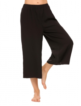 

Black Solid Elastic Waist Yoga Sport Wide Leg Pants, Multicolor