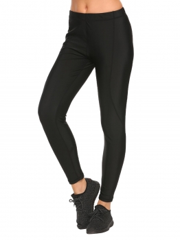 

Black Solid Elastic Waist Ankle Length Slim Yoga Pants, Multicolor