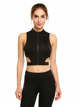 

Black Sleeveless Front Zipper Cut Out Crop Tank Sport Tops, Multicolor