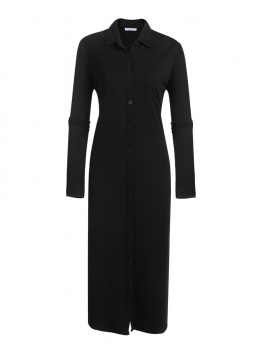 

Black Women Solid Long Sleeve Nighties Lounge Sleepwear Midi Shirt Dress, Multicolor