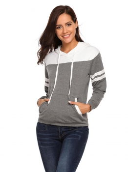 

Grey Long Sleeve Hooded Patchwork Loose Hoodie, Multicolor