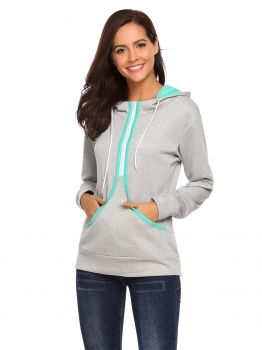 

Grey Long Sleeve Hooded Thick Loose Pockets Hoodie, Multicolor