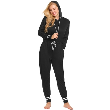 

Black Women Casual Soft Pajamas Loungewear Thickened Sleepwear Jumpsuit with Pockets, Multicolor