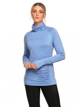 

Blue High Neck Long Sleeve Ruched Fitness T-Shirt, Multicolor