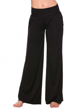 

Black Solid Yoga Sport Elastic Waist Wide Leg Pants, Multicolor