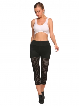 

Black False Two Pieces Mesh Patchwork Elastic Workout Tights Leggings, Multicolor