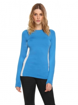 

Blue O-Neck Long Sleeve Patchwork Basic Sun Protection T-Shirt, Multicolor