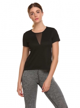

Black Mesh Patchwork Quick Dry Sport T-Shirt, Multicolor