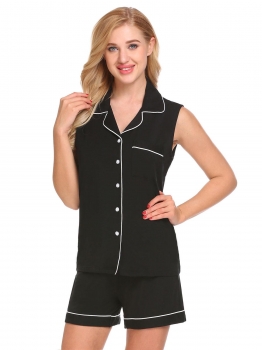 

Black Women Pajama Set Soft Comfort Sleeveless Sleepwear Pj Shorts, Multicolor