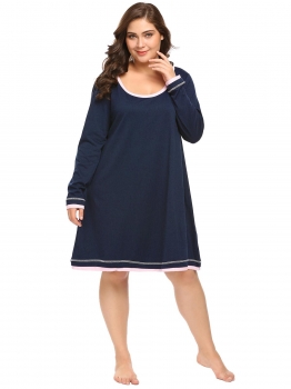 

Dark blue Women's Long Sleeve Patchwork Casual Loose Nightgown Sleep Shirt Plus Size, Multicolor