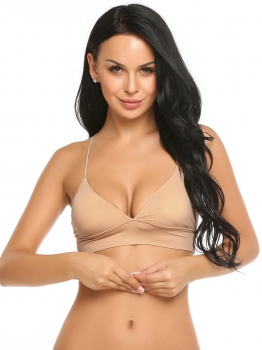 

Nude Spaghetti Strap Padded Wire Free Solid Elastic Bra, Multicolor