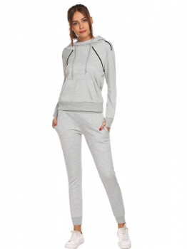 

Grey Women Spot Suit Two Piece Long Sleeve Pullover Hoodie Sweatpant Tracksuit Set, Multicolor