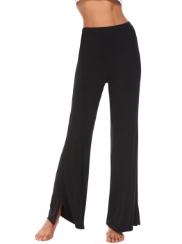 

Black Women Soft Sleepwear Solid Split Wide Leg Casual Loose Fit Lounge Pajama Pants, Multicolor
