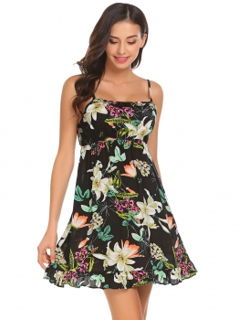 

Black Women Spaghetti Strap Sleeveless Ruffle Nighties Sleepwear Dress, Multicolor