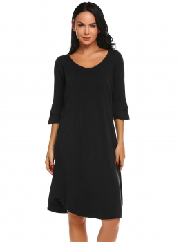 

Black Women O-Neck Short Sleeve Solid Nursing Breastfeeding Nightgown Sleepshirt, Multicolor