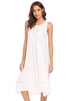 

White Women Nightgown Cotton Victorian Sleeveless Nightdress Loose Crochet Sleepwear, Multicolor