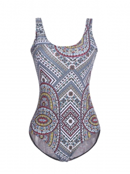 

Blue Women Scoop Neck Padded Backless Print One Piece Swimwear, Multicolor