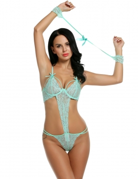 

Green Floral Lace One Piece Lingerie Underwire Nightwear, Multicolor