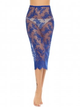 

Blue Transparent Lace High Waist Midi Lingerie Skirt, Multicolor