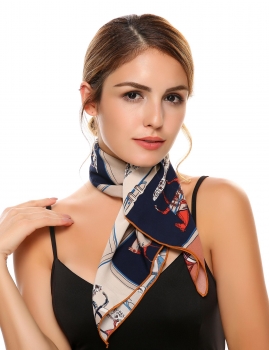 

Blue Retro Style Large Satin Square Cotton Scarf, Multicolor