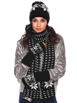 

Black Warm Knitted Shawl Wrap Neck Stole Long Scarf Hat Gloves Set, Multicolor