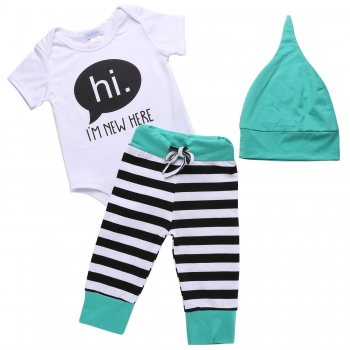 

Stripe Striped Newborn Baby 3 Pieces Bodysuit Pants Cap Outfit, Multicolor