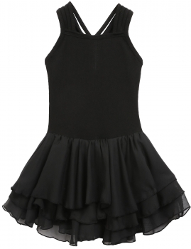 

Black Sleeveless Patchwork Multi-Layered Chiffon Pleated Girls' Leotard Dress, Multicolor