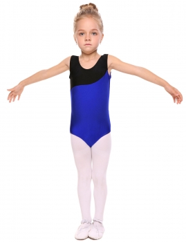 

Blue Girls' O-Neck Sleeveless Contrast Color Patchwork Dance Leotard, Multicolor