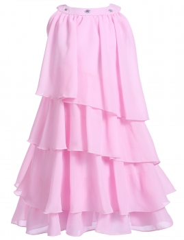 

Pink Rhinestone Solid Multi-Layers Pleated Chiffon Cupcake Girls' Dress, Multicolor
