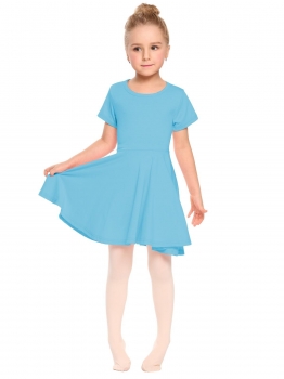 

Blue O-Neck Short Sleeve Solid Pullover Pleated Dress, Multicolor