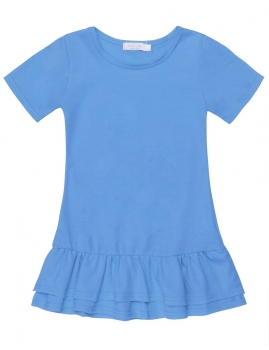 

Blue O-Neck Short Sleeve Solid Pullover Double Layers Dress, Multicolor